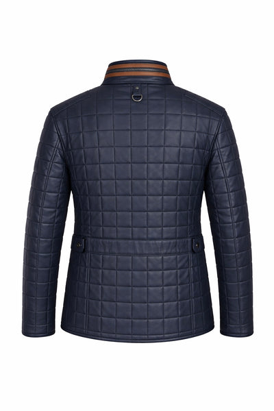 Veste en cuir matelassé bleu marine