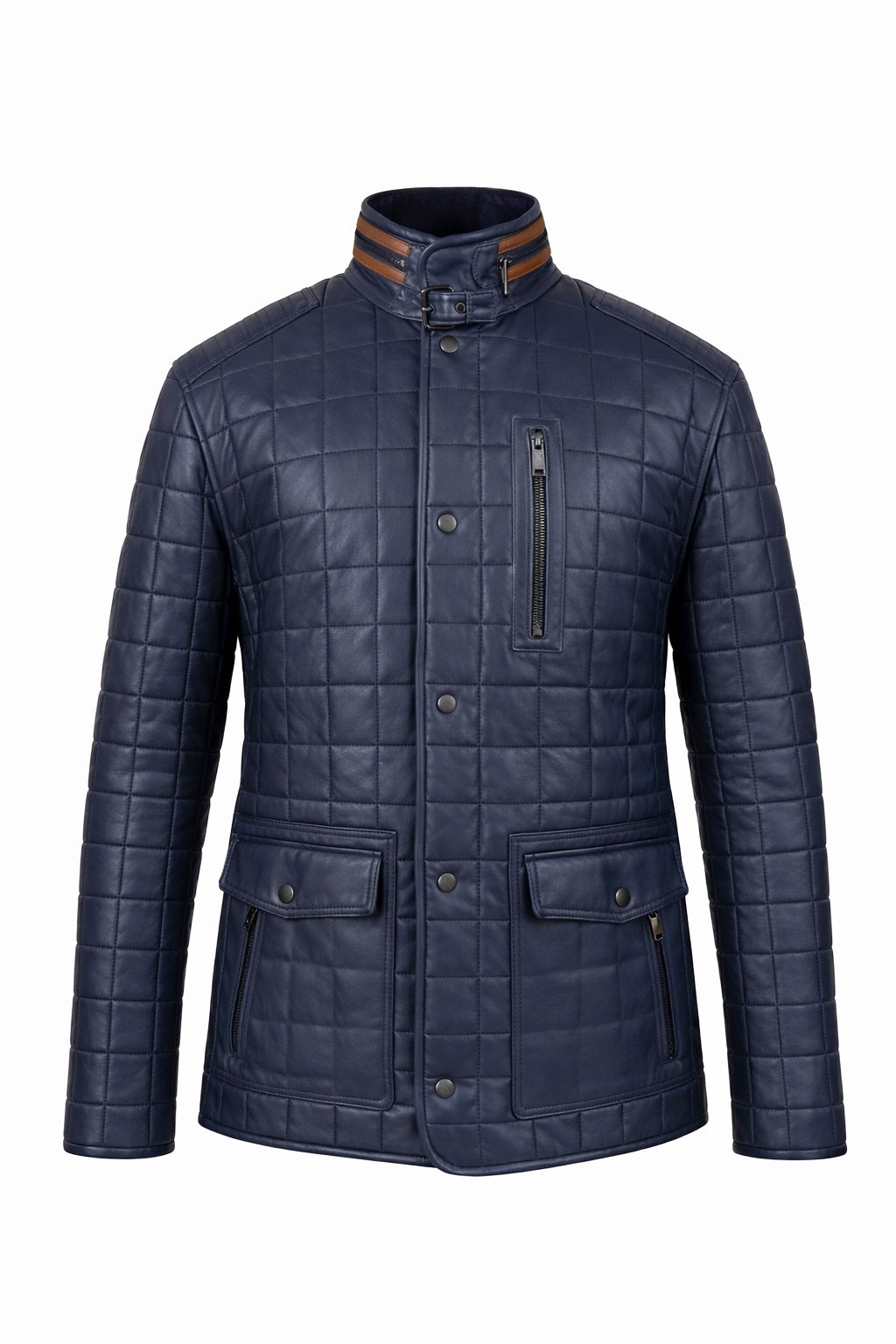 Veste en cuir matelassé bleu marine