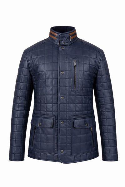 Veste en cuir matelassé bleu marine