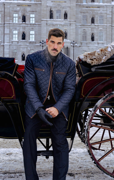 Veste en cuir matelassé bleu marine