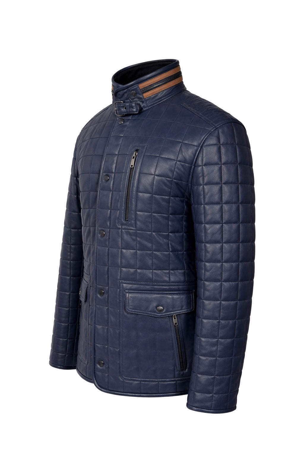 Veste en cuir matelassé bleu marine