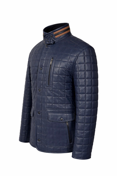 Veste en cuir matelassé bleu marine