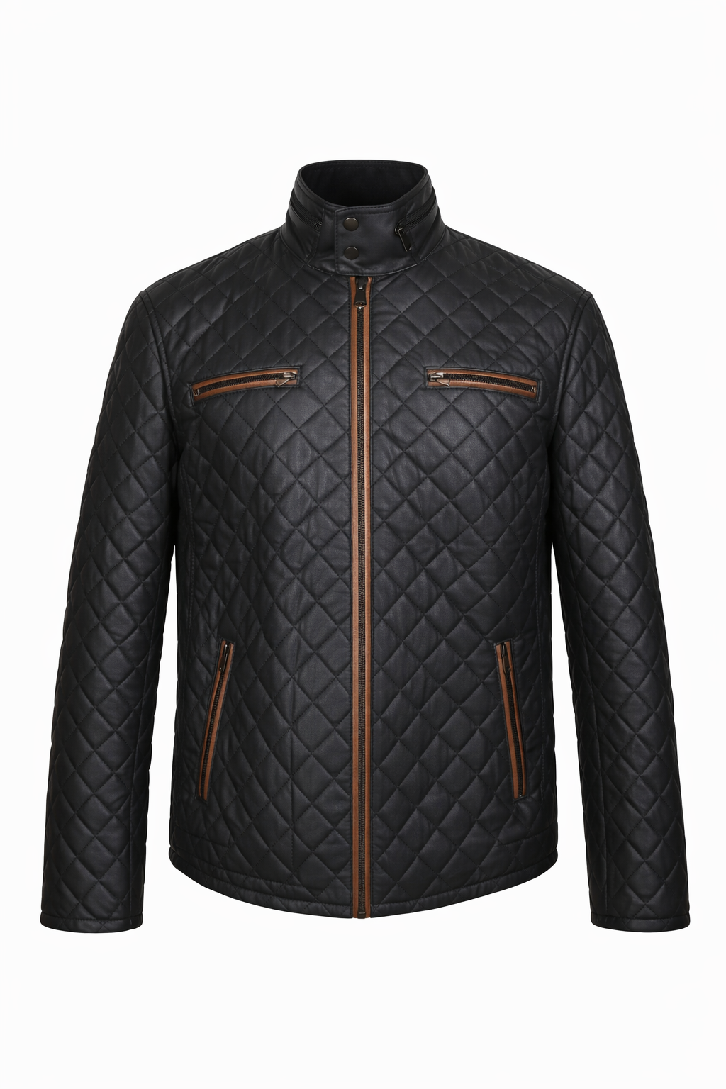 Veste en Cuir Matelassé Noir