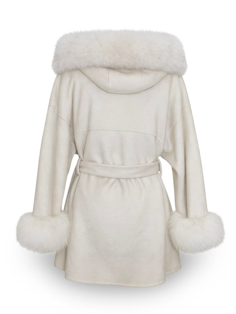 Wool Blend Coat With Fox