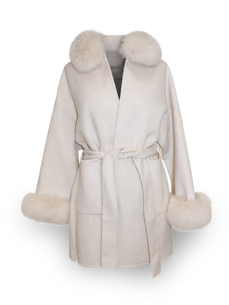 Wool Blend Coat With Fox